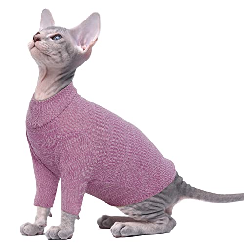 PUMYPOREITY T-Shirt für Sphynx-Katzen, Weiche Katzenhemden Atmungsaktiv Soft Pyjama Tank Top Weste Stretch mit Rollkragen&Lange Ärmel für Haarlose Katzen(Rot, M) von PUMYPOREITY
