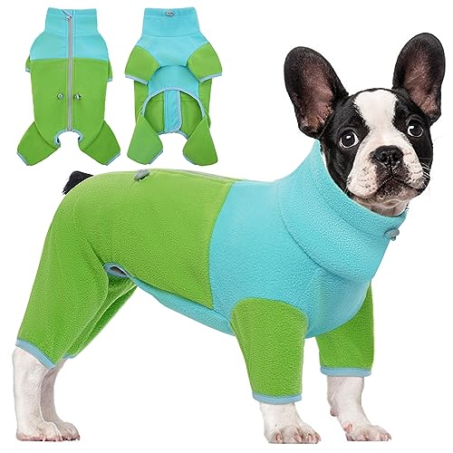 PUMYPOREITY Wintermantel für große Hunde, Weihnachts-Fleece-Hundemantel, warmer Ganzkörper-Hunde-Pyjama, verstellbare Hundejacke, große Hundemäntel für Französische Bulldogge, Dackel, Corgi, Grün, XL von PUMYPOREITY