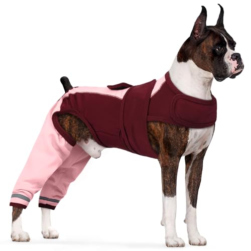 PUMYPOREITY Wundschutzanzug Hund, Ellbogenschoner Leckschutz Body Große Hunde Hinterbeine Halskrause Beinschutz Knieschoner Recovery Sleeve(Rosa, 3XL) von PUMYPOREITY