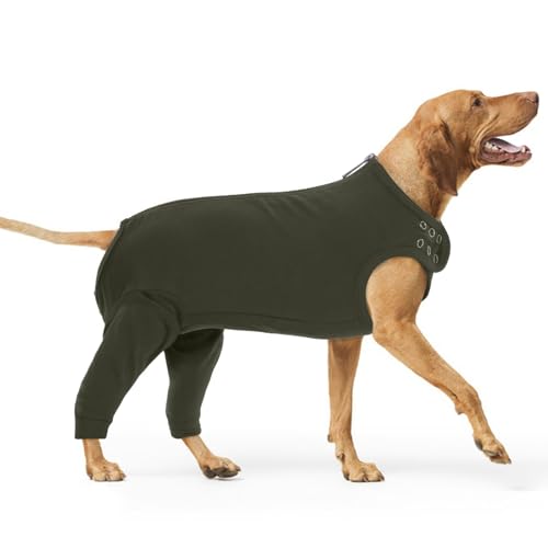 PUMYPOREITY Wundschutzanzug Hund, Op Body Nach Kastration Ellbogenschoner Leckschutz Hinterbeine Halskrause Hunde Beinschutz Knieschoner Recovery Sleeve Hunde Schutzbody(Moosgrün, 2XL) von PUMYPOREITY