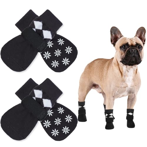PUMYPOREITY 2 Paar Indoor Anti-Rutsch Socken für Hunde, Hundesocken Anti Rutsch Pfotenschutz Leckschutz Hund Pfote Hundesocken Outdoor(Schwarz, M) von PUMYPOREITY