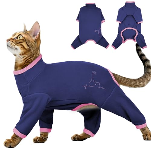 Pyjama für Katzen, Katzen Kleidung Winter Katzenpulli für Katzen Body Katze Strampler Op(Blau, M) von PUMYPOREITY