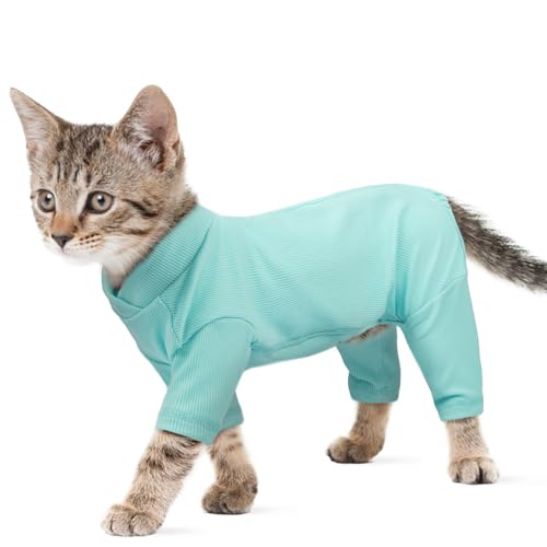 Pyjama für Katzen, Shirt Pullover Kitten Warm Katzenoverall Jumper Mantel mit Lange Ärmel Wohlfühlen Und Wärme Spenden(Blau, XS) von PUMYPOREITY