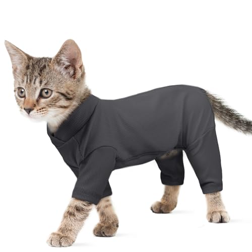 Pyjama für Katzen, Shirt Pullover Kitten Warm Katzenoverall Jumper Mantel mit Lange Ärmel Wohlfühlen Und Wärme Spenden(Dunkelgrau, XS) von PUMYPOREITY