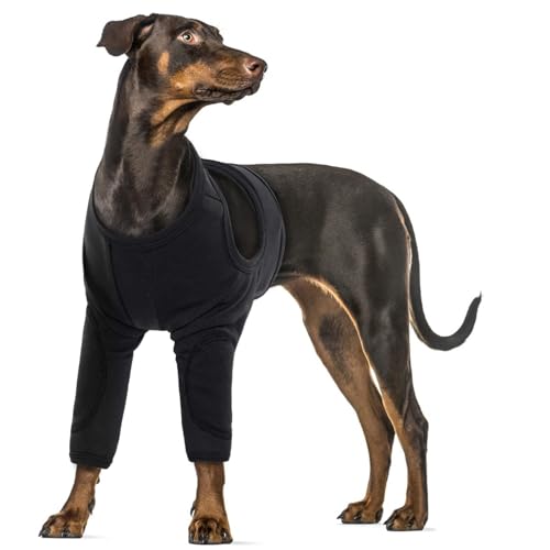 Hunde Erholungsanzug, Ellenbogenschützer für Hunde Erholungshülle Kniebandage Hund Vorderbein Hunde Armschutz Haustierwunden verhindern Lecken, Biss, Nässe und Infektion(Schwarz, 3XL) von PUMYPOREITY