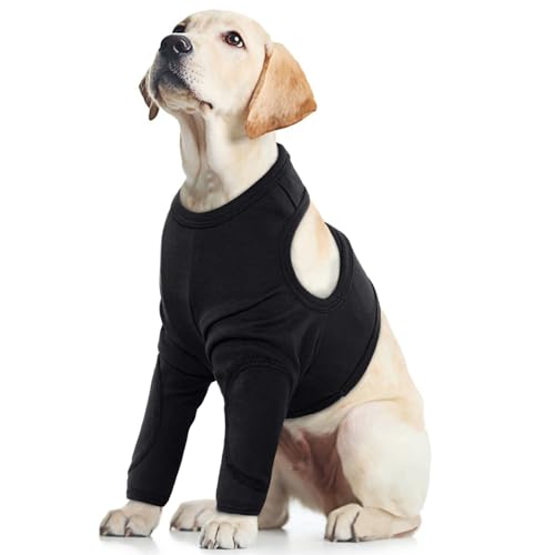 Erholungsanzug für Hunde, Ellenbogenschützer, Kniebandage, Vorderbein-Armschutz - Verhindert Lecken, Biss, Nässe und Infektion (Schwarz, L) von PUMYPOREITY