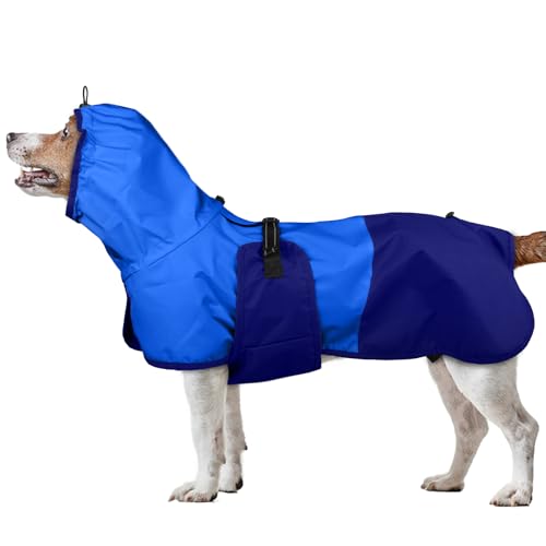 Regenmantel für mittelgroße Hunde, leicht, wasserdicht, reflektierende Regenjacke mit Kapuze für tägliche Spaziergänge (Blau, M) von PUMYPOREITY