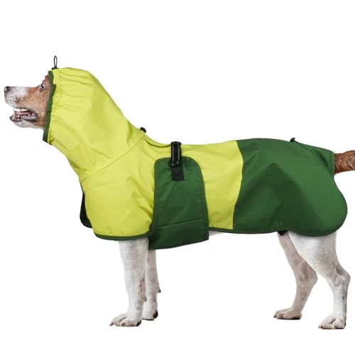 Regenmantel für mittelgroße Hunde, leicht, wasserdicht, reflektierende Regenjacke mit Kapuze für tägliche Spaziergänge (Grün, M) von PUMYPOREITY