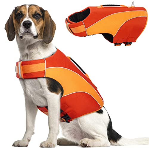 Rettungsweste für Hunde, Hundschwimmweste Einstellbare Sicherheitsjacke für Hundeflotation Sicherheitsweste Lifesaver Schwimmtraining Sommerbadebekleidung für Hunde(Rot, M) von PUMYPOREITY