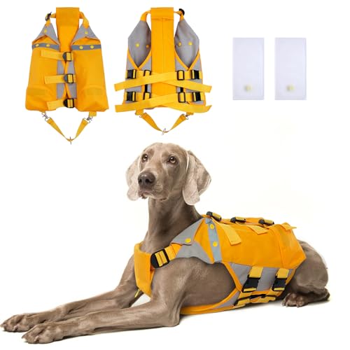 Hund Schwimmweste, Reflektierende Hundeschwimmweste Einstellbare Schwimmhilfe für Hunde Sicherheitsweste Lifesaver Schwimmtraining Sommerbadebekleidung für Hunde(Gelb, L) von PUMYPOREITY