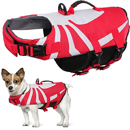 Rettungsweste für Hunde, Hundschwimmweste Verstellbare Sicherheitsjacke für Hundeflotation Spinne Sicherheitsweste Lifesaver Schwimmtraining Sommerbadebekleidung für Hunde(Rot, M) von PUMYPOREITY