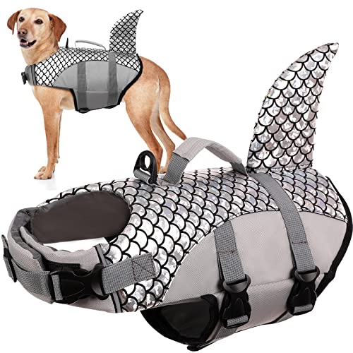 Schwimmwesten für Hunde, Rettungsweste Hunde Schwimmweste Schwimmtraining Hundelebensweste Ripstop Float Coat Dog Life Jacket mit Rettungsgriff für Kleine, Mittlere, Große Hunde(Grau, XL) von PUMYPOREITY