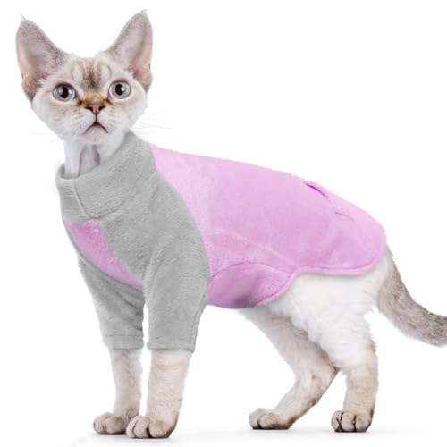 Sphynx Katzenmantel, Rollkragenpullover für Sphynx, Wintermantel, Katzen-Pyjama, gepolstertes Sweatshirt, Jumpsuit für haarlos, Cornish Rex, Devon Rex Peterbald, Lila, Größe L von PUMYPOREITY