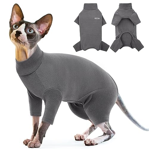 Fleece Katzenpullover, Katze Mantel Warm Winter Kleidung Katzen-Pyjama Katze Overall Rollkragen Kaltwettermäntel Herbst Winter Kätzchenkleidung(Grau, XL) von PUMYPOREITY