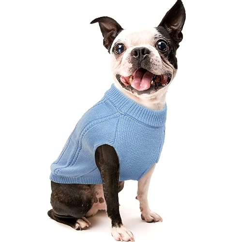 Klein Hundepulli, Sweater Chihuahua Winterkleidung Bulldogge Klassischer Hundepullover mit Zopfstrickmuster Frühling Herbst Winter Haustier-Outfits(Blau, L) von PUMYPOREITY