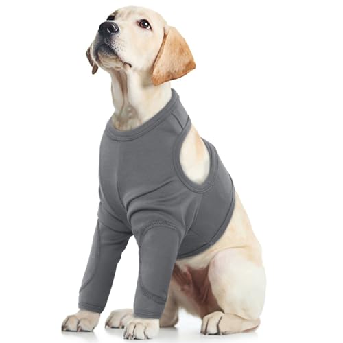 Vorderbein Ärmel für Hunde, Leckschutz Hund Vorderbein Front Leg Recovery Sleeve Hund Vorderbeinschoner Ellenbogenbandage Protector für Hot Spots Wunden Bandagen(Grau, L) von PUMYPOREITY