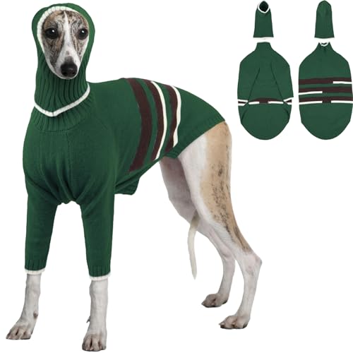 Windhund Pullover, Strickmütze Windhund Mantel Winter Weihnachtspullover mit Hundemütze Winter Hundepullover Grosse Hunde Schlafanzug(Armeegrün, XL) von PUMYPOREITY