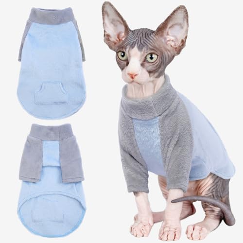Winterjacke für Katzen - Pullover Haarlose Katze, Warme Wintermäntel, Fleece Sweater Jumper, Katzenkostüm Mantel (Blau, XS) von PUMYPOREITY