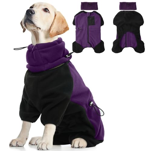 Wintermäntel Hund, Hundejacke Fleece Hunde Pulli mit Abnehmbarer Rollkragen Mantel Weiche Warm mit Beinen Hunde Overall Frühling Winter Herbst Kleidung(Lila, L) von PUMYPOREITY