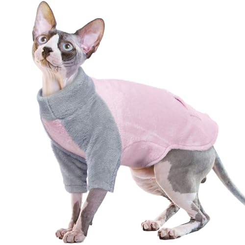 Wintermantel für Katzen, Fleece Katzenpullover Warm Winter Kleidung für Haarlose Sphynx-Katzen, Mantel (Rosa, M) von PUMYPOREITY
