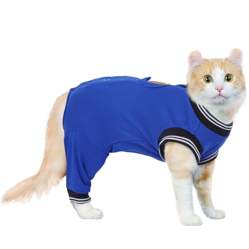 PUMYPOREITY Wundschutzanzug Katze, katzenbody op rettungsanzug für Katzen op Body kastration Leckschutz für Katze Hinterbeine Halskrause Katze Beinschutz Recovery Sleeve Katze(Königsblau, XL) von PUMYPOREITY