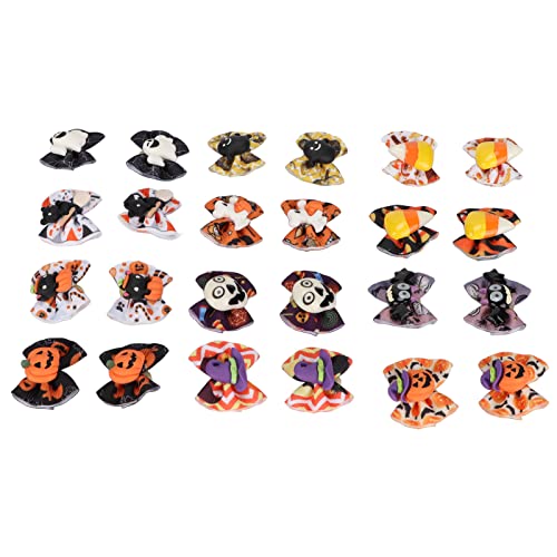 PUNELE 24 Pack Halloween Hundehaarbögen, Stilvolle Handgefertigte Haustierpflegezubehör, Schädel, Halloween -Hüte, Stöcke, Geister, Erhältlich in Verschiedenen Designs Erhältlich von PUNELE