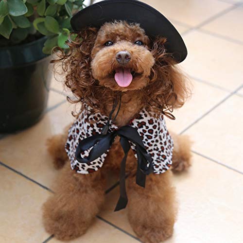 PUNELE Einzigartige Weiße Leopard Kleine Hunde Halloween Weihnachtskleidung Accessoires Perücke Hut Cloak, Geeignet für Partys, mit Komfortables Stoff, S, M, L Verfügbar (M) von PUNELE