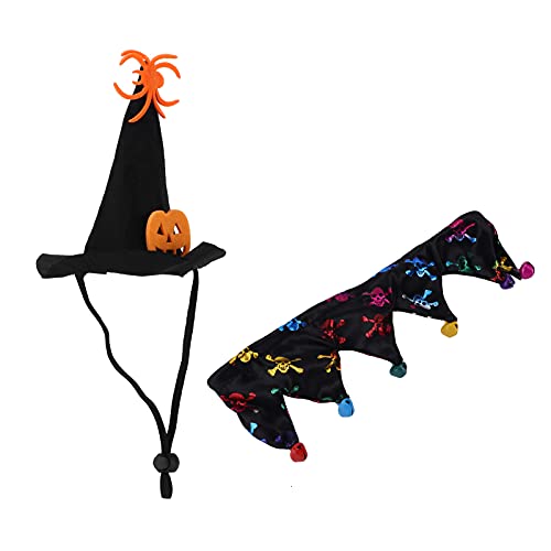 PUNELE Haustier-Halloween-Kürbishut, Verstellbarer Hut und Kragen, Weihnachtsparty-Kostüm für Hunde und Katzen (Skelett) von PUNELE