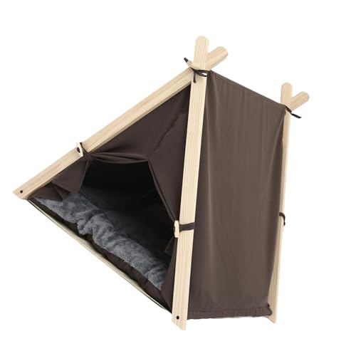 PUNELE Puppy Cat Tent Zelt Haustierhaus für Katzen und Hunde mit Abnehmbarem Waschbarem Designluftkreislauf Holz & Stoffmaterial 62 X 56 X 60,5 cm (Braun) von PUNELE