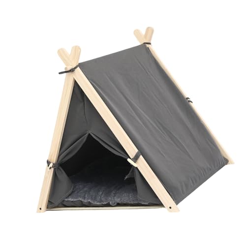 PUNELE Puppy Cat Tent Zelt Haustierhaus für Katzen und Hunde mit Abnehmbarem Waschbarem Designluftkreislauf Holz & Stoffmaterial 62 X 56 X 60,5 cm (Dunkelgrau) von PUNELE