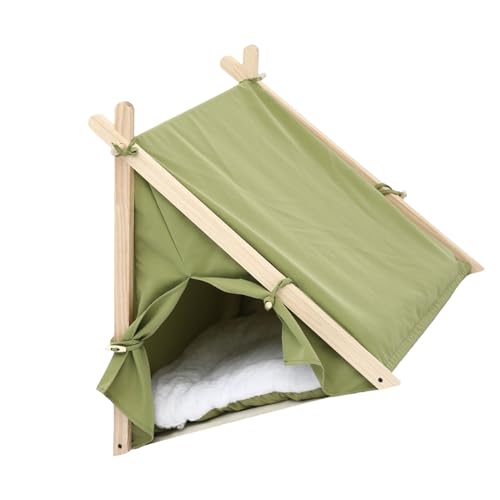 PUNELE Puppy Cat Tent Zelt Haustierhaus für Katzen und Hunde mit Abnehmbarem Waschbarem Designluftkreislauf Holz & Stoffmaterial 62 X 56 X 60,5 cm (Grasgrün) von PUNELE