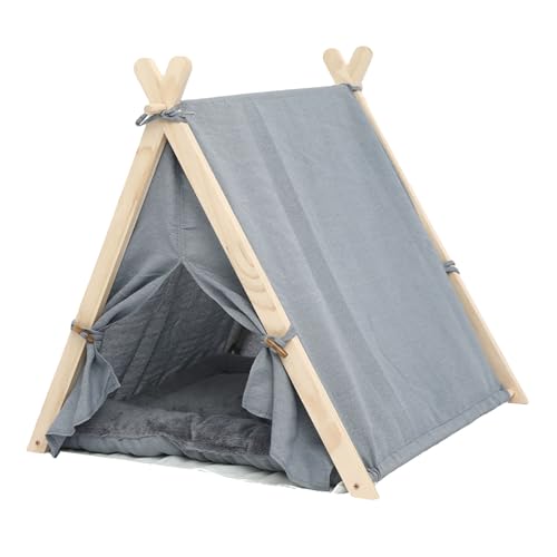 PUNELE Puppy Cat Tent Zelt Haustierhaus für Katzen und Hunde mit Abnehmbarem Waschbarem Designluftkreislauf Holz & Stoffmaterial 62 X 56 X 60,5 cm (Hellgrau) von PUNELE