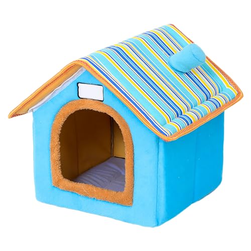 PUNELE Winter Haustier Bett Haus mit Abnehmbarer Pad Waschbar Nettes Komfortables warmes Haustier Bett Haus für Hunde und Katzen (Blau) von PUNELE
