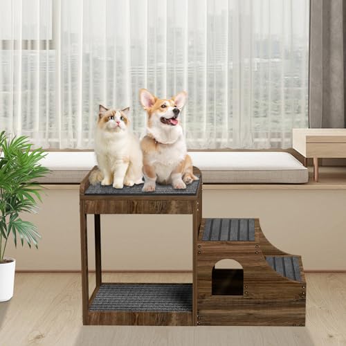PUPIHOM Haustier-Fensterstange mit Treppe, mehrstufiges Etagenbett für Hunde und Katzen, erhöhtes Haustierbett Couch, Holz-Hundetreppe mit rutschfester Plattform, Innengebrauch für große/mittel/kleine PUPIHOM Haustier-Fensterstange mit Treppe, mehrstufiges Etagenbett für Hunde und Katzen, erhöhtes Haustierbett Couch, Holz-Hundetreppe mit rutschfester Plattform, Innengebrauch für große/mittel/kleine von PUPIHOM