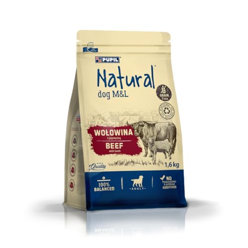 Natural M&L, Trockenfutter für ausgewachsene Hunde, reich an Rind mit Lammfleisch. Paket 5 x1,6 kg von PUPIL Natural