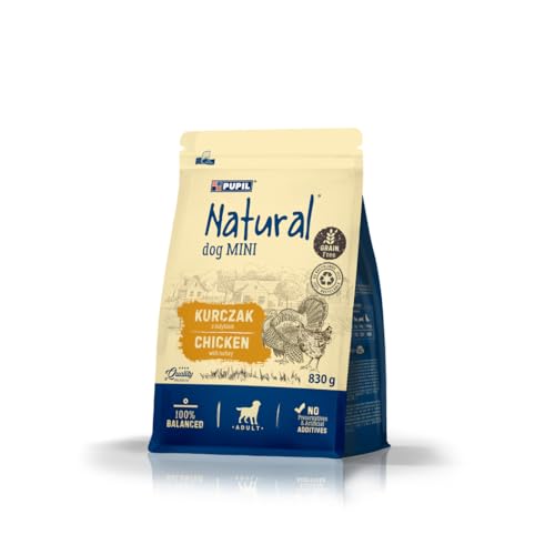 Natural Mini, Trockenfutter für ausgewachsene Hunde, reich an Hähnchen mit Truthahn, Paket 10 x 830g von PUPIL Natural