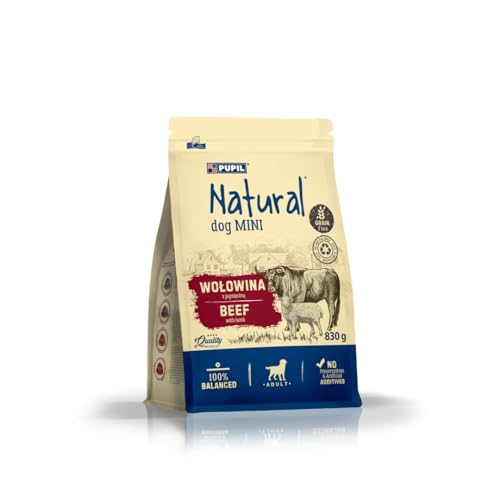 Natural Mini, Trockenfutter für ausgewachsene Hunde Kleiner und Kleinster Rassen, reich an Rind mit Lammfleisch. Paket 10 x 830g von PUPIL Natural