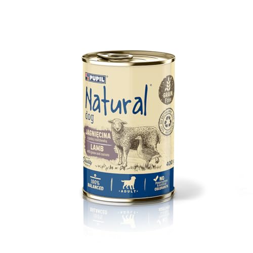 Natural, Nassfutter für ausgewachsene Hunde Getreidefrei, Lammfleisch mit Gans und Möhren, 10 x 400g von PUPIL Natural
