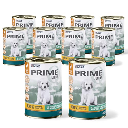 PUPIL PRIME JUNIOR Nassfutter für Welpen, Junge Hunde mit Hähnchen Paket 10 x 400 g von PUPIL PRIME