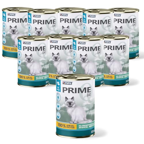 PUPIL PRIME Nassfutter Alleinfuttermittel für ausgewachsene Katzen mit Lachs und Forelle, Paket 10 x 400g von PUPIL PRIME
