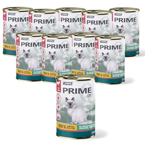PUPIL PRIME Nassfutter Alleinfuttermittel für ausgewachsene Katzen mit Rindfleisch und Leber, Paket 10 x 400g von PUPIL PRIME