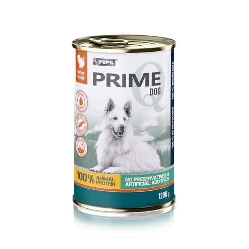 PUPIL PRIME Nassfutter für ausgewachsene Hunde Fleischstücke in Gelee mit Putenfleisch und Leber Paket 6 x 1200g von PUPIL PRIME