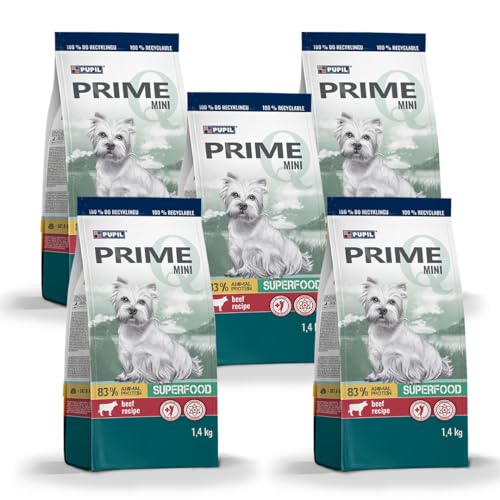 PUPIL PRIME Trockenfutter für ausgewachsene Hunde Kleiner und Kleinster Rassen mit Rindfleisch und Leber. Packet für Mini Hunde 5 x 1,4kg von PUPIL PRIME