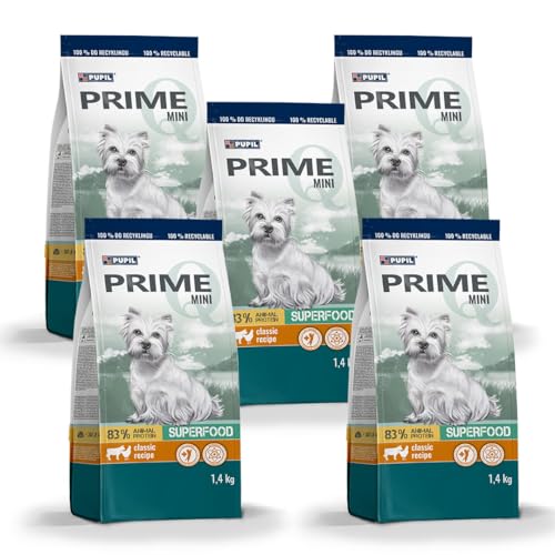 Prime Trockenfutter Alleinfuttermittel für ausgewachsene Hunde mkleiner und Kleinster Rassen mit Hähnchen und Rindfleisch Packet für Mini Hunde 5 x 1,4kg von PUPIL PRIME