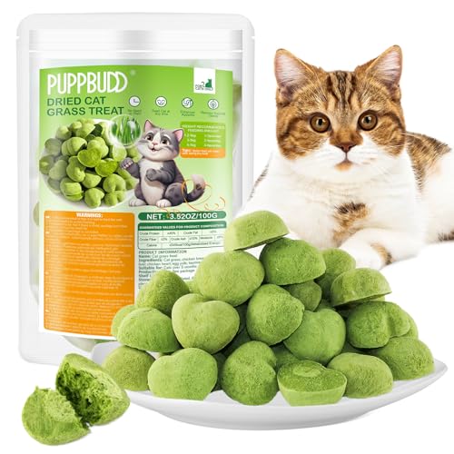 Katzengras Snacks, 100g Gefriergetrocknet Katzengras für Katzen, Katzengras Fertig Gewachsen für die Zahnpflege, Katzengras Sticks Haarknäuel Entfernen von PUPPBUDD
