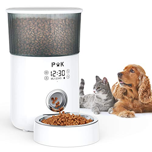 PUPPY KITTY M80 Futterautomat für Katzen, 4L Touchscreen Automatischer Futterspender für Katze und Hunde, Trockenfutterspender mit Edelstahlnapf, bis zu 40 Portionen und 5 Mahlzeiten pro Tag von PUPPY KITTY
