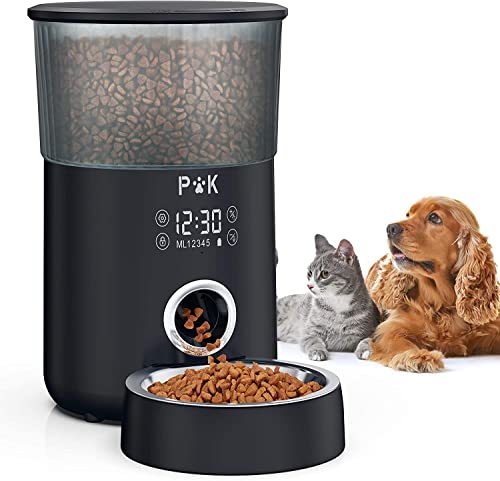 Puppy Kitty M80 Futterautomat für Katzen, 4L Touchscreen Automatischer Futterspender für Katze und Hunde, Trockenfutterspender mit Edelstahlnapf, bis zu 40 Portionen und 5 Mahlzeiten pro Tag, Schwarz von PUPPY KITTY