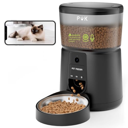 Puppy Kitty Futterautomat Katze, 2,4 G WLAN Automatischer Futterspender Katze mit APP Video Audio, Katzenfutter Automat mit Edelstahlnapf, 1-8 Mahlzeiten pro Tag von PUPPY KITTY