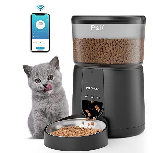 PUPPY KITTY Futterautomat Katze & Hund, 2,4 G WiFi intelligenter Katzenfutter Automat mit Edelstahlnapf für Trockenfutter, App-Steuerung, Sprachaufzeichnung, 1-10 Mahlzeiten pro Tag von PUPPY KITTY