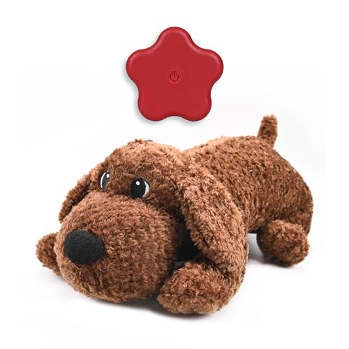 PUPPY KNOW Hund Herzschlag Spielzeug für Welpen Angst Linderung Herzschlag Stofftier Herzschlag Plüschtier für kleine, mittelgroße und große Hunde (Braun) von PUPPY KNOW